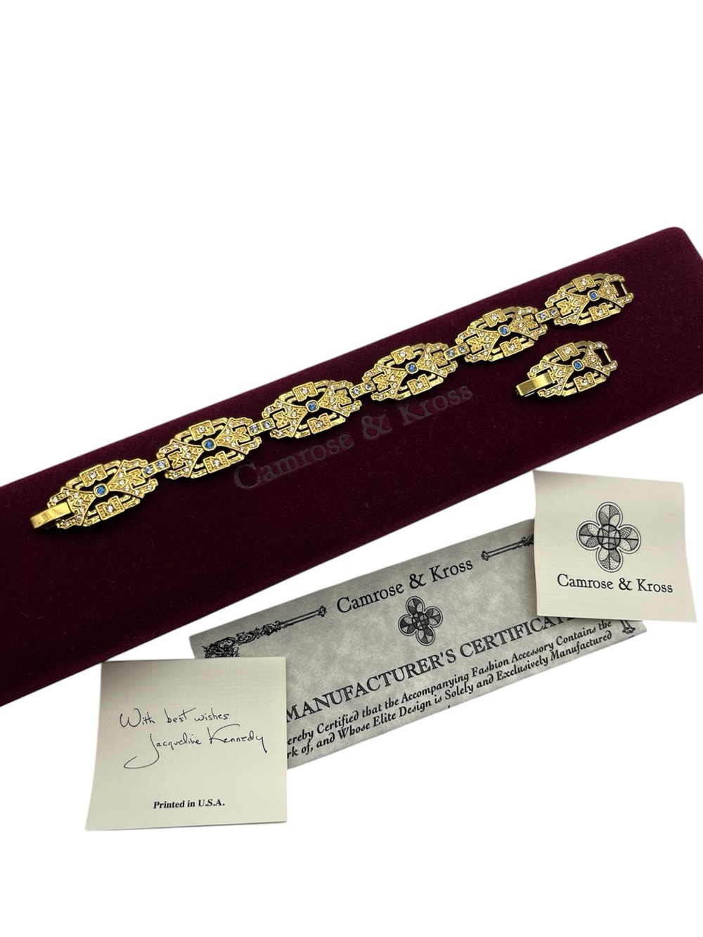Camrose & Kross JBK gold plated art deco style link bracelet gold tone Kennedy